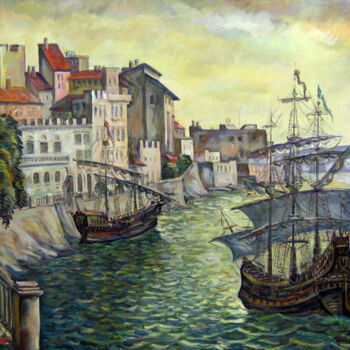 Картина под названием "Старинные корабли в…" - Igor Primachenko, Подлинное произведение искусства, Масло