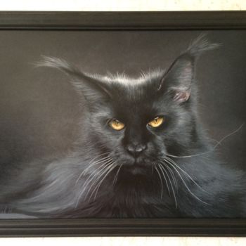 Painting titled "Чёрный кот" by Игорь Сурков, Original Artwork, Oil