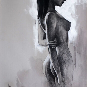 Zeichnungen mit dem Titel "Nude #340" von Igor Shulman, Original-Kunstwerk, Kreide