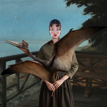 Painting titled "girl with pterodact…" by Igor Skaletsky, Original Artwork, Acrylic