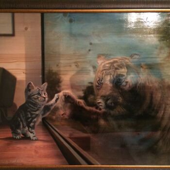 Картина под названием "Отражение котёнка -…" - Игорь Сурков, Подлинное произведение искусства, Масло