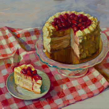 Painting titled ""Cake"" by Igor Sventitski, Original Artwork, Oil Mounted on Wood Stretcher frame
