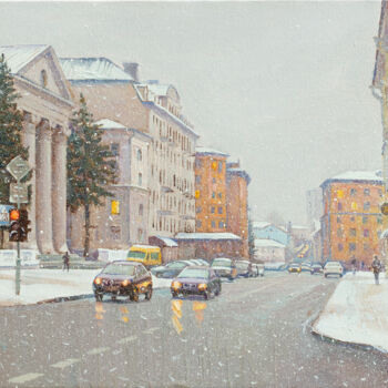Картина под названием "Winter city" - Igor Sventitski, Подлинное произведение искусства, Масло Установлен на Деревянная рама…