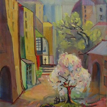 Painting titled "Spring in city." by Igor Marchenko, Original Artwork, Oil