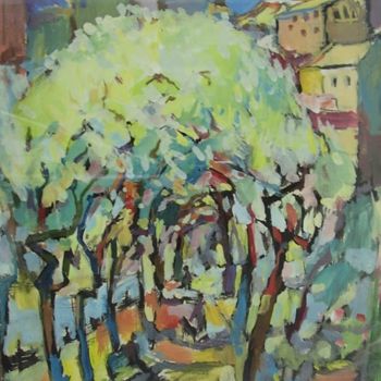 Painting titled "Blossoming acacias" by Igor Marchenko, Original Artwork, Oil