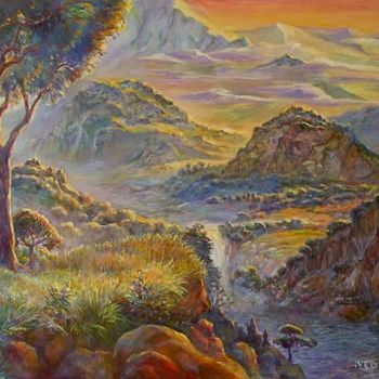 Painting titled "Sunset in the mount…" by Igor Marchenko, Original Artwork, Oil