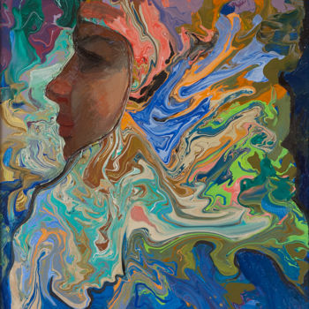 Pintura intitulada "женщина в цветном п…" por Igor Semenikhin, Obras de arte originais