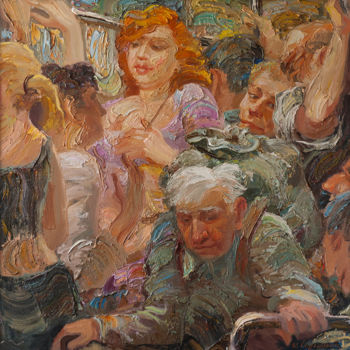 Painting titled "в трамвае" by Igor Semenikhin, Original Artwork
