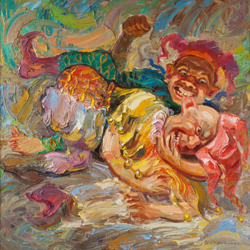 Pittura intitolato "Драка шутов" da Igor Semenikhin, Opera d'arte originale