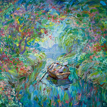 Painting titled "В лодке" by Igor Semenikhin, Original Artwork