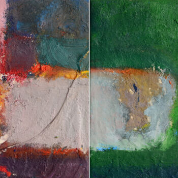 Painting titled "(Diptych) The sun i…" by Ihor Melnyk, Original Artwork, Oil Mounted on Wood Stretcher frame