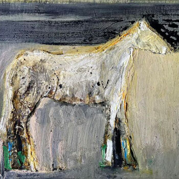 Картина под названием "White horse" - Ihor Melnyk, Подлинное произведение искусства, Масло