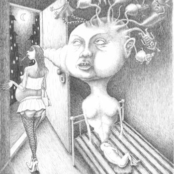 Dessin intitulée "Childhood dreams." par Ihor Miroshnycnenko (Miro), Œuvre d'art originale, Encre