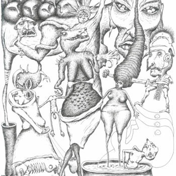 Zeichnungen mit dem Titel "The crocodile is at…" von Ihor Miroshnycnenko (Miro), Original-Kunstwerk, Tinte