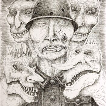 Dibujo titulada "The face of war." por Ihor Miroshnycnenko (Miro), Obra de arte original, Tinta