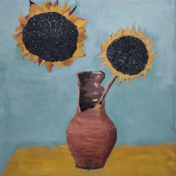 Pittura intitolato ""sunflower#2"" da Ihor Ruban, Opera d'arte originale, Tempera Montato su Telaio per barella in legno