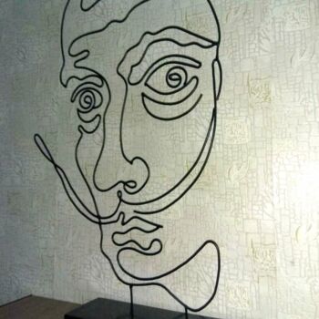 Painting titled "Salvador Dali" by Ihor Tabakov, Original Artwork, Metals Mounted on Wood Panel