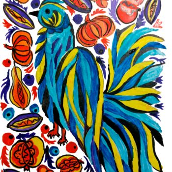 Картина под названием "Сине желтая птица" - Ihorkacrazy, Подлинное произведение искусства, Акрил