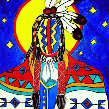 Malerei mit dem Titel "Lakota  warrior" von Ikce Wicasa, Original-Kunstwerk, Acryl