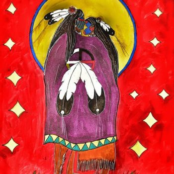 Schilderij getiteld "Sioux-lovers" door Ikce Wicasa, Origineel Kunstwerk, Acryl
