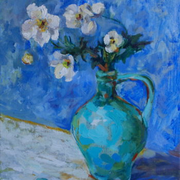 Painting titled "Turquoise blue" by Inna Komarova, Original Artwork, Oil