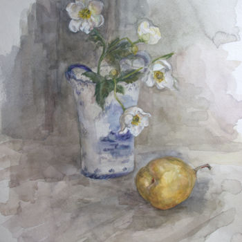 Pintura intitulada "Still life with a p…" por Inna Komarova, Obras de arte originais, Aquarela