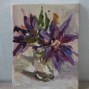 Pittura intitolato "Blumen im Glas" da Inna Komarova, Opera d'arte originale, Olio