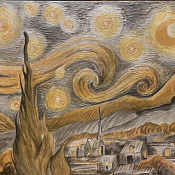 Pittura intitolato "Starry night in gol…" da Ilia Byzov, Opera d'arte originale, Acrilico