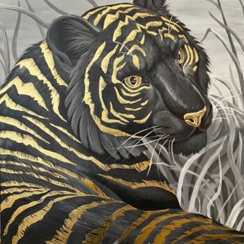 Painting titled "Golden Tiger" by Ilia Byzov, Original Artwork, Acrylic