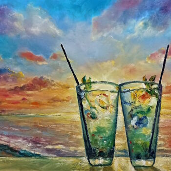 Schilderij getiteld "2 mojitos at sunset" door Ilgiz Murtazin, Origineel Kunstwerk, Olie