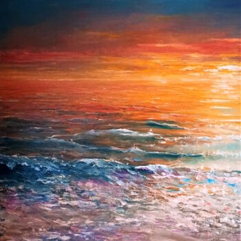 Painting titled "Sunset is burning d…" by Ilgiz Murtazin, Original Artwork, Oil Mounted on Wood Stretcher frame
