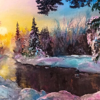 Schilderij getiteld "Winter end sunrise" door Ilgiz Murtazin, Origineel Kunstwerk, Olie Gemonteerd op Frame voor houten bran…