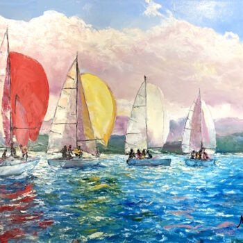 Pittura intitolato "Sailing regatta" da Ilgiz Murtazin, Opera d'arte originale, Olio Montato su Telaio per barella in legno