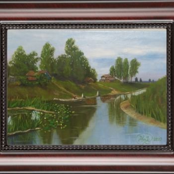 Painting titled "Лето в деревне" by Ilia Ivanov, Original Artwork, Oil Mounted on Wood Stretcher frame