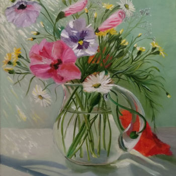 Malarstwo zatytułowany „Spring flowers” autorstwa Илья Иванов, Oryginalna praca, Olej Zamontowany na Drewniana rama noszy