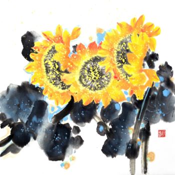 Pintura titulada "Sunny sunflowers -…" por Ilana Shechter, Obra de arte original, Acuarela