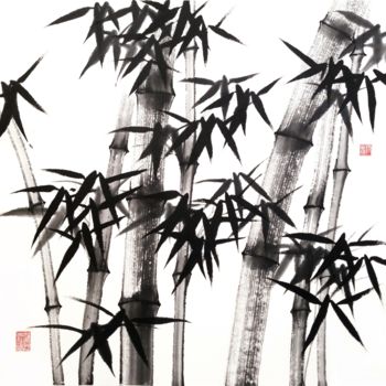 Peinture intitulée "Bamboo forest- Bamb…" par Ilana Shechter, Œuvre d'art originale, Encre