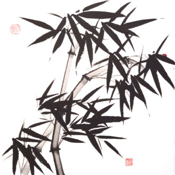 Malerei mit dem Titel "Two bamboos with a…" von Ilana Shechter, Original-Kunstwerk, Tinte