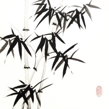 Peinture intitulée "Three bamboos - Bam…" par Ilana Shechter, Œuvre d'art originale, Encre