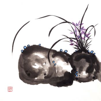 Картина под названием "Delicate violet orc…" - Ilana Shechter, Подлинное произведение искусства, Акварель