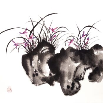 Ζωγραφική με τίτλο "Wild purple orchids…" από Ilana Shechter, Αυθεντικά έργα τέχνης, Ακουαρέλα