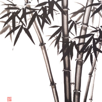 Painting titled "Six bamboo trunks-B…" by Ilana Shechter, Original Artwork, Ink