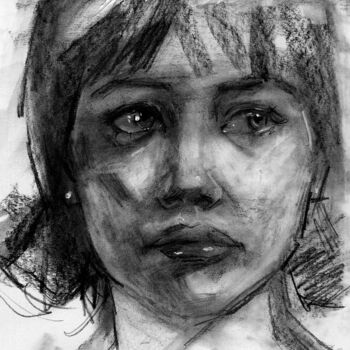 Drawing titled "Human Sadness" by Ilaria La Preziosa, Original Artwork, Charcoal