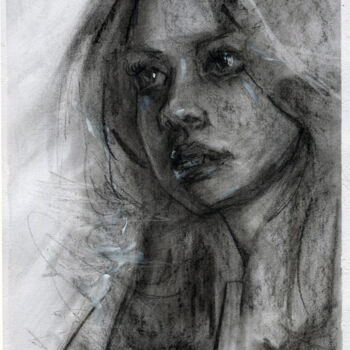 Desenho intitulada "Ritratto di donna" por Ilaria La Preziosa, Obras de arte originais, Carvão