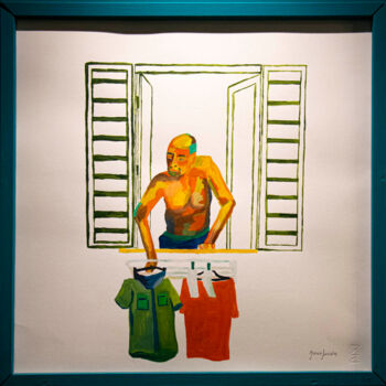 Peinture intitulée "Etendre le linge" par Ilaria Micale, Œuvre d'art originale, Huile