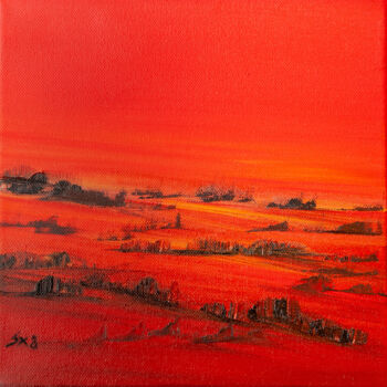 Pittura intitolato "Città rossa" da Ilaria Sperotto, Opera d'arte originale, Olio Montato su Telaio per barella in legno