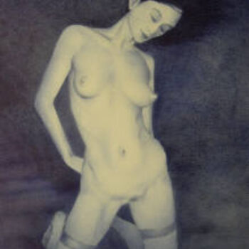 Drawing titled "Nudo con calze" by Ilario Massetti, Original Artwork, Ballpoint pen