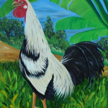 Painting titled "Gallo de Pelea" by Edna Ildefonso, Original Artwork
