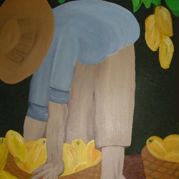 Painting titled "Recogedor de Mango" by Edna Ildefonso, Original Artwork