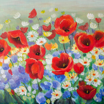 Pintura intitulada "Flores do campo" por Ildemarina Rodrigo, Obras de arte originais, Acrílico Montado em Cartão